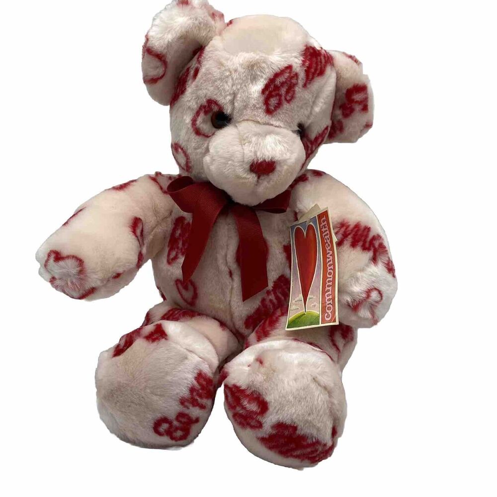 NOS Vintage Commonwealth Be Mine Teddy Bear Hearts Valentine Pink & Red Plush